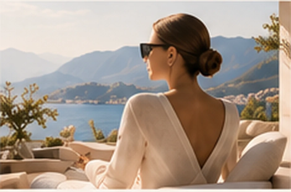 Quiet moment on a sunlit terrace overlooking the sea